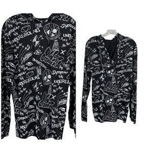 WXYZ Mens Light Weight Pullover Hoodie Skull And Graffiti Sz L 100% Cotton Black